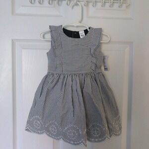 Carter's Baby Girls Dress 18 Months Navy Blue White Dress Embroidered Detail